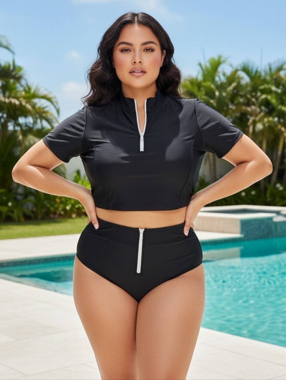 Fashion Nova NWT 2pc Water Shorts Bikini Swimsuit Set sz L XL 1X